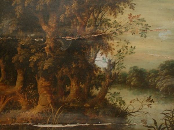 Paysage boisé avec paysans